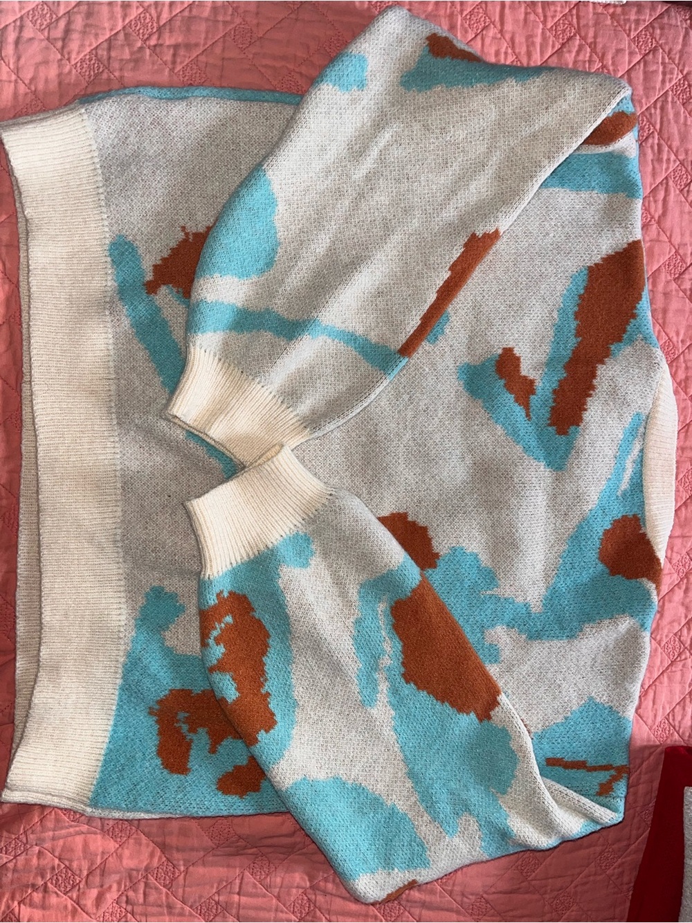 Cream Sweater with Blue and Rust Abstract Pattern - Picture 2 of 5